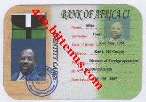 Mike Toure bank staff  Id Card